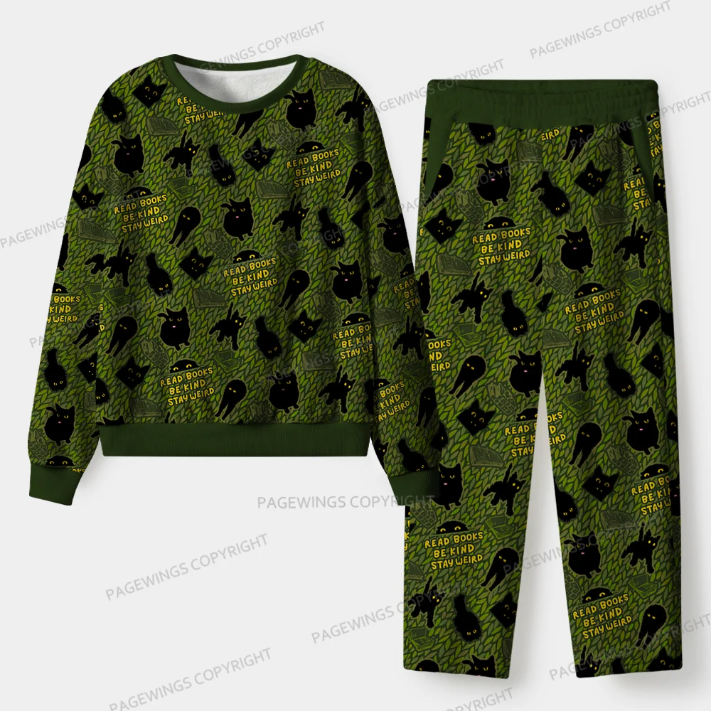 Pagewings Read Books Be Kind Stay Weird Unisex Flannel Pajama Set