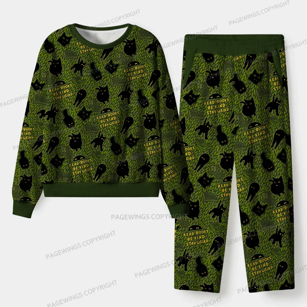 Pagewings Read Books Be Kind Stay Weird Unisex Flannel Pajama Set
