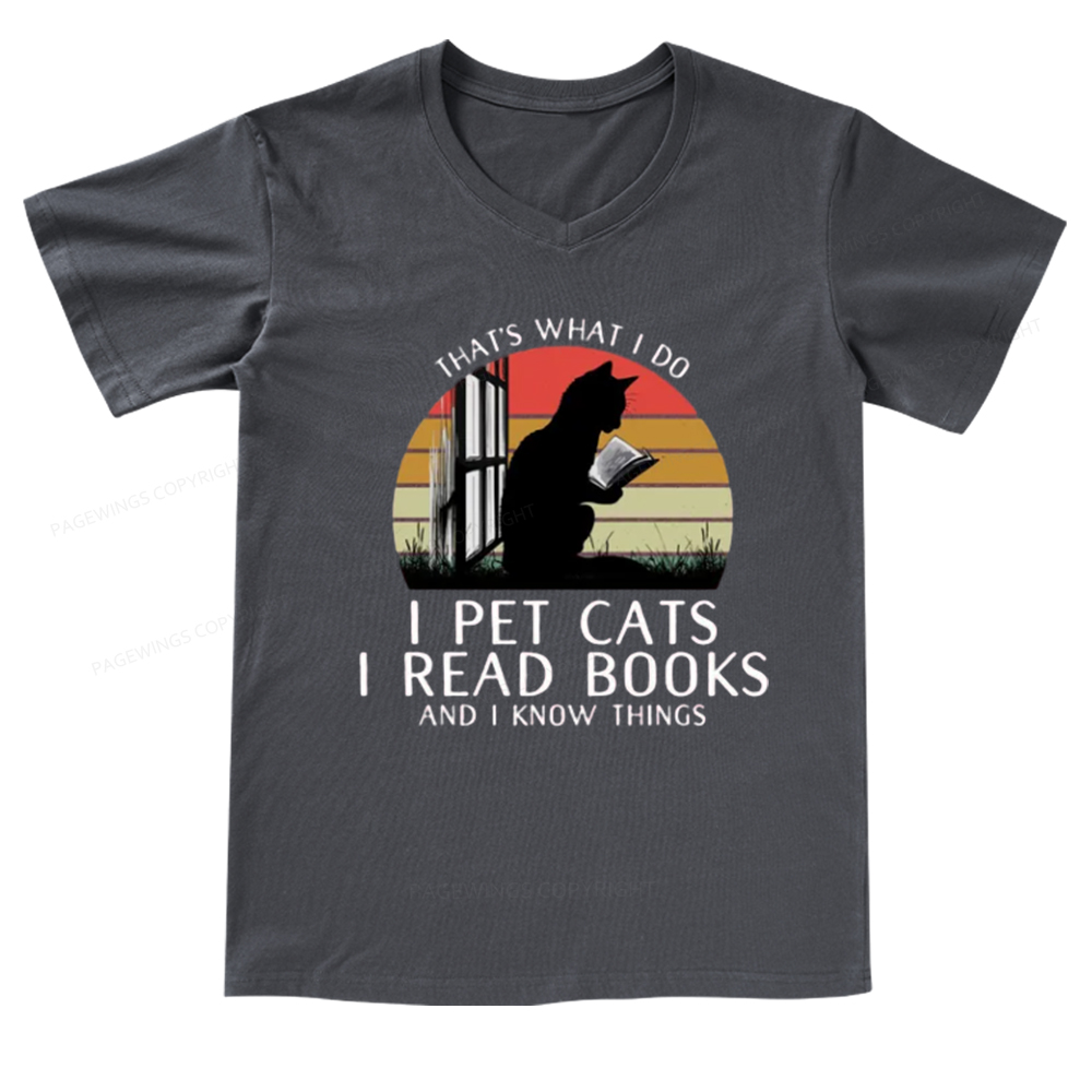 Pagewings Cat And Book V-neck T-shirt