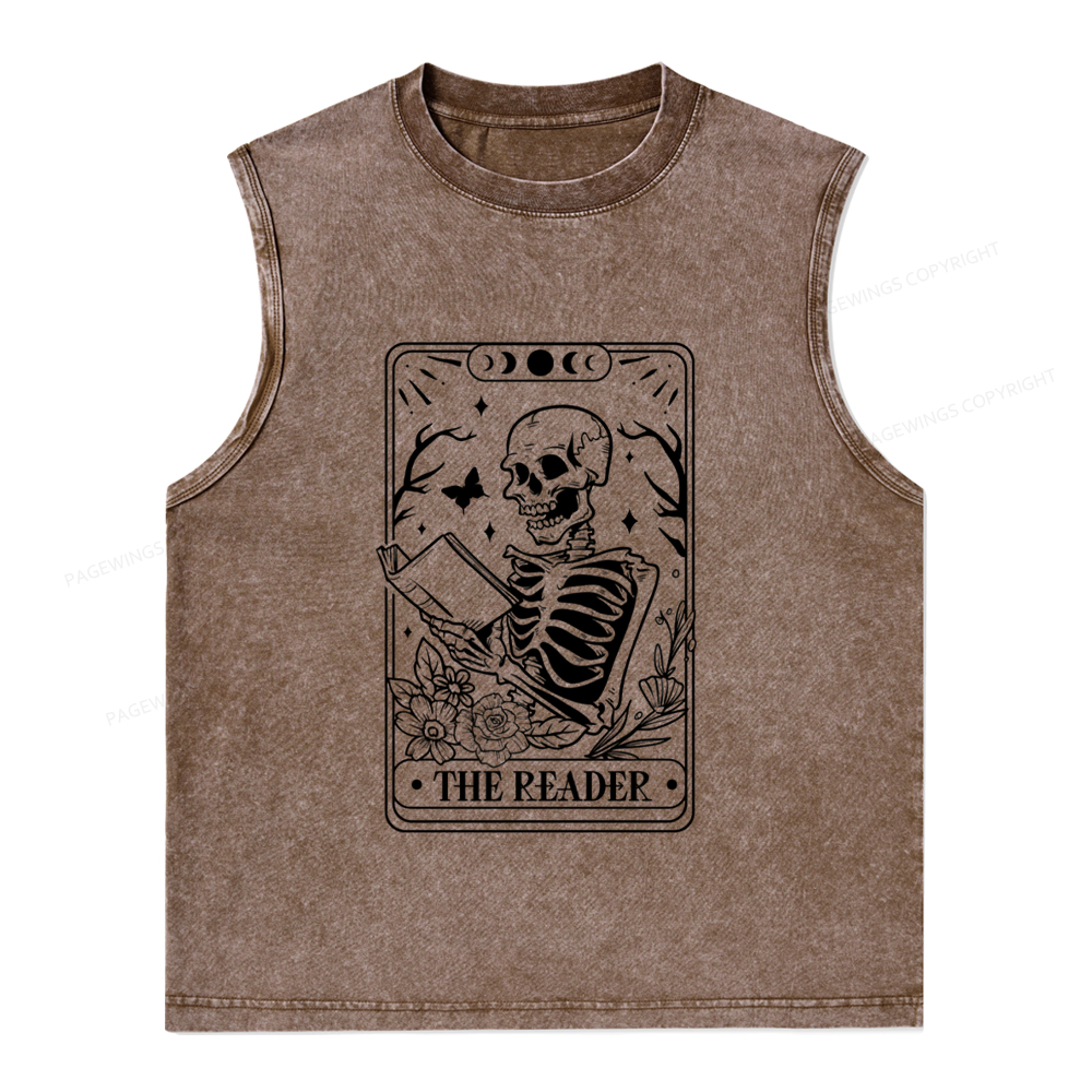 Pagewings Halloween The Reader Tarot Card Unisex Washed Tank Top