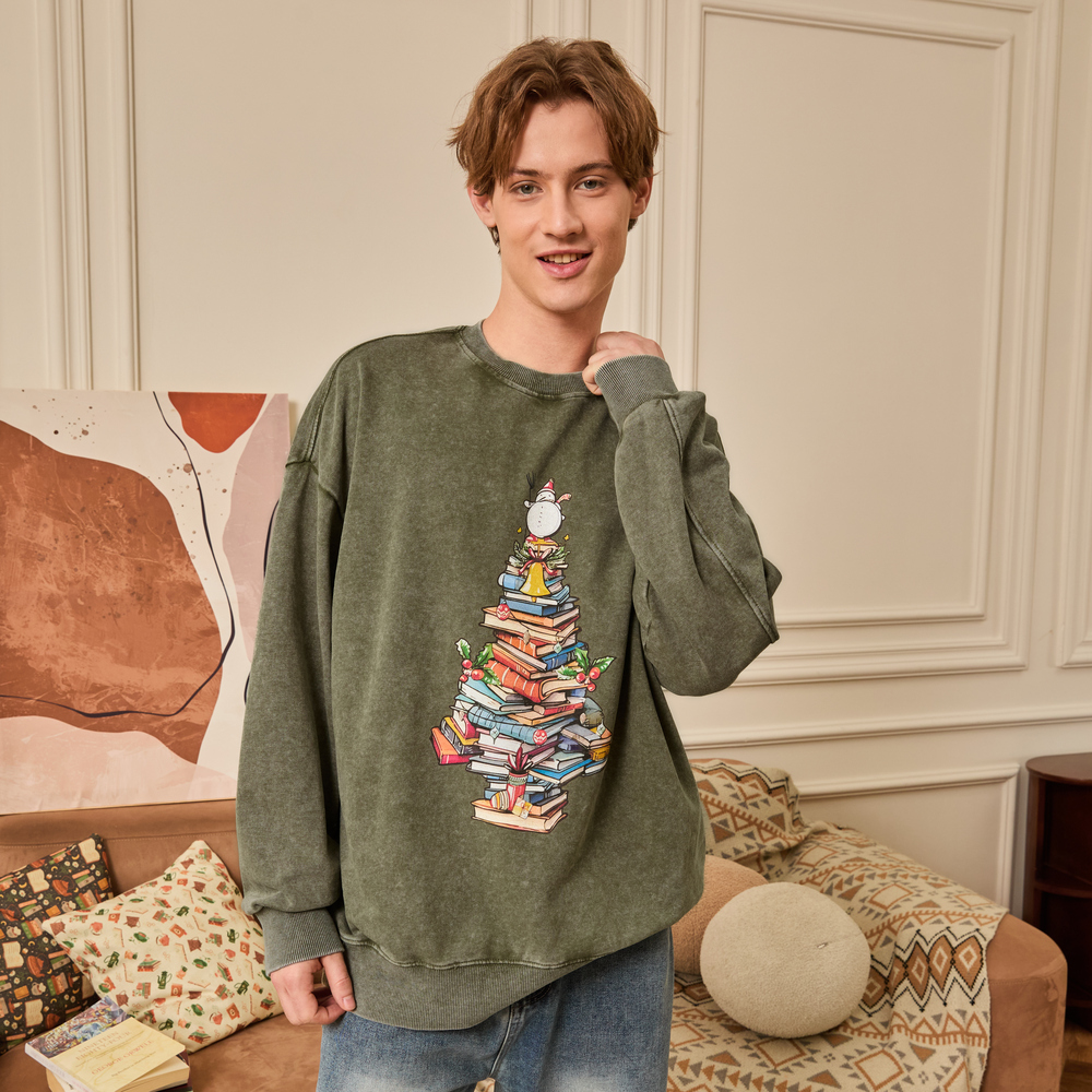 Pagewings Book Christmas Tree Unisex Washed Sweatshirt