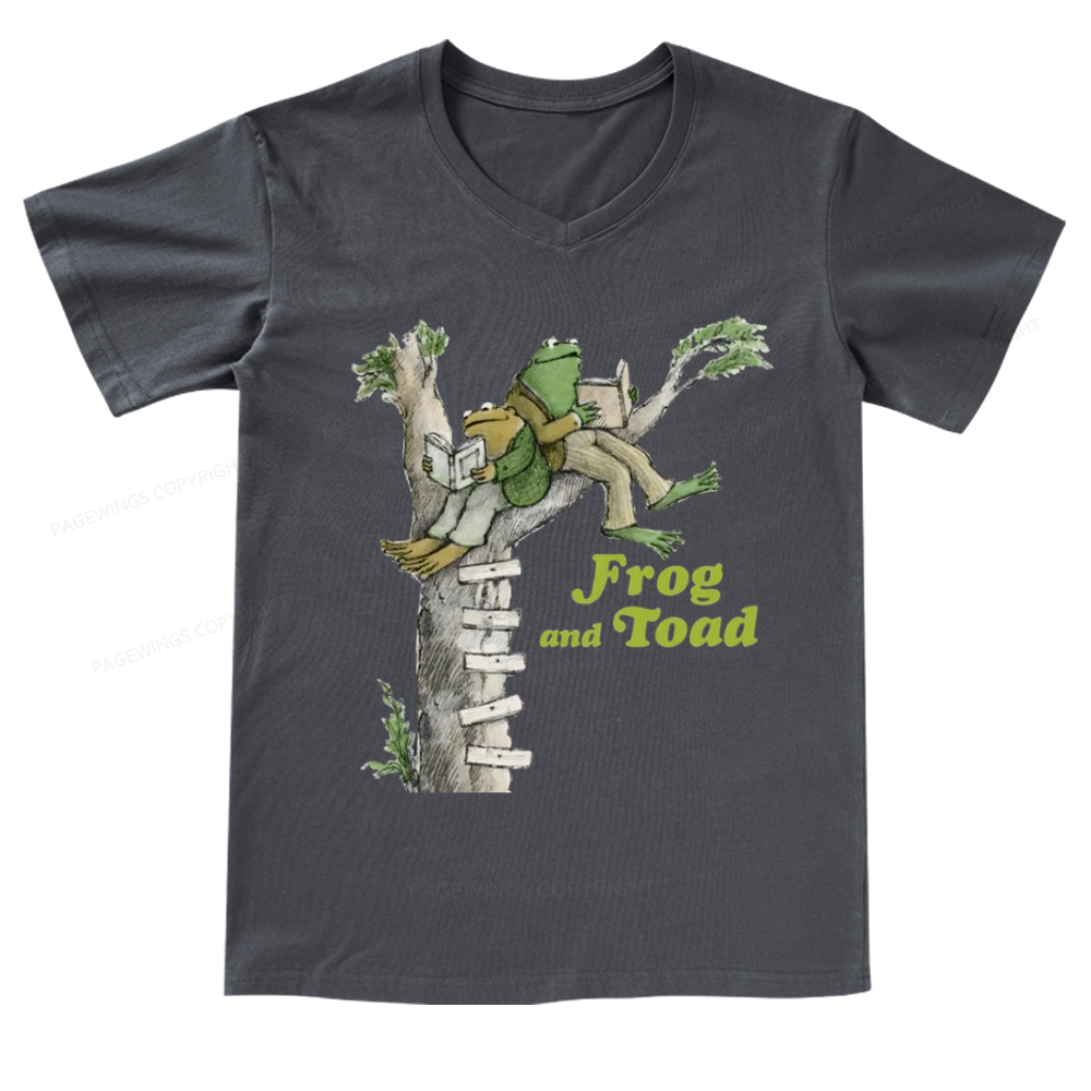 Pagewings Frog and Toad Old Book V-neck T-shirt