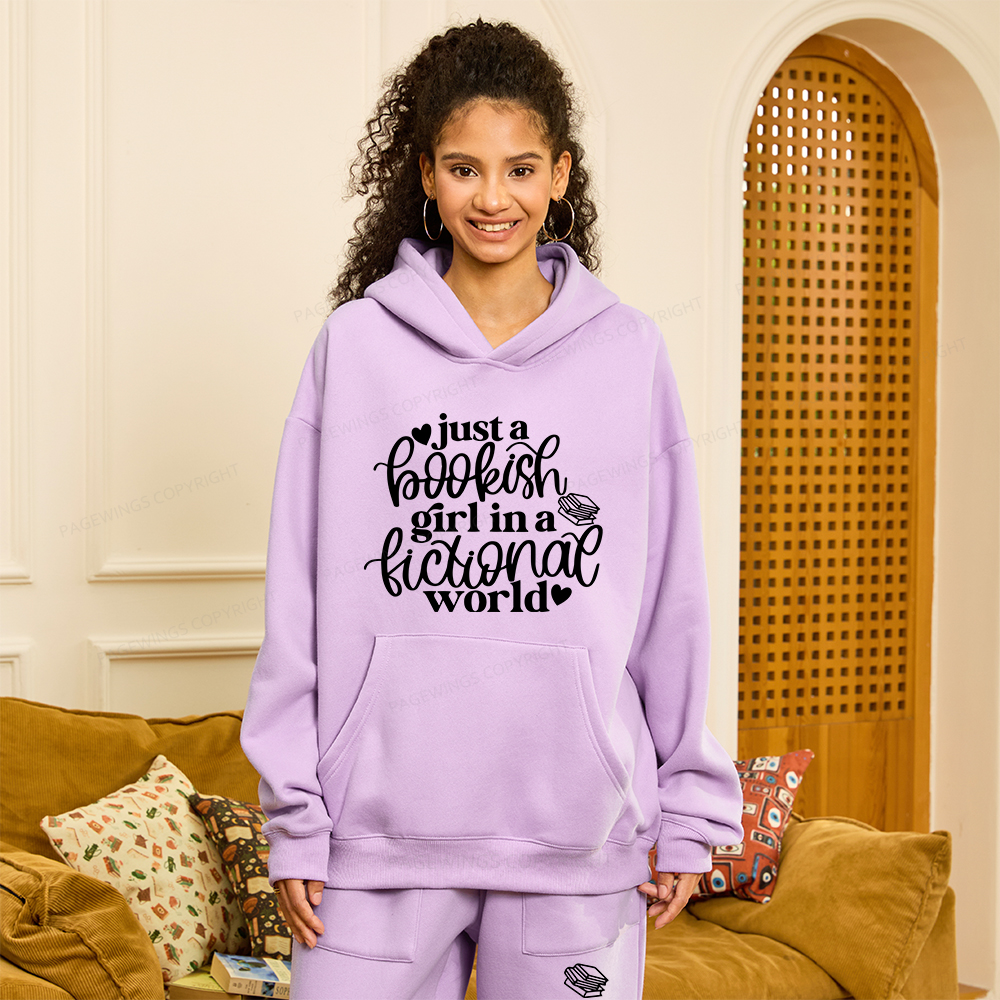 Pagewings Just A Bookish Girl In A Fictional World Unisex Fleece Hoodie Set