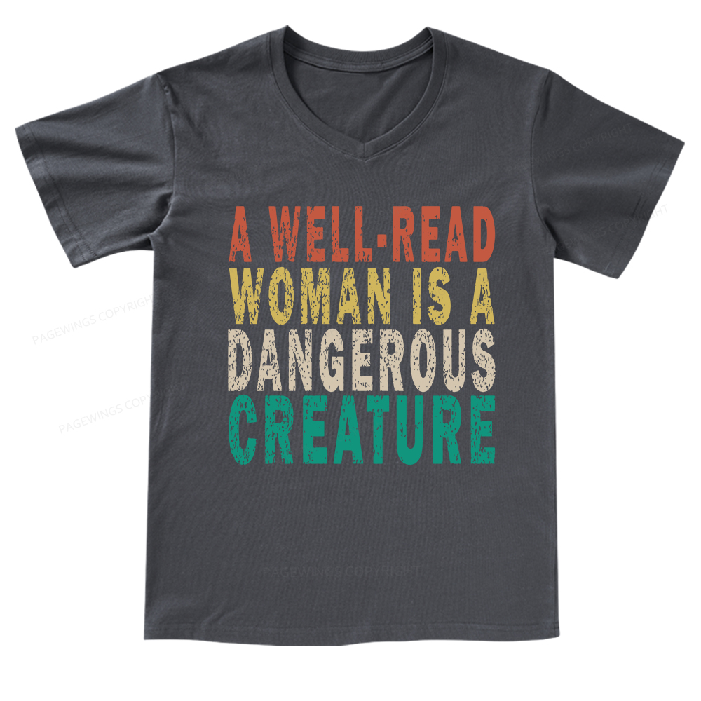 Pagewings A Well-Read Woman Is A Dangerous Creature V-neck T-shirt