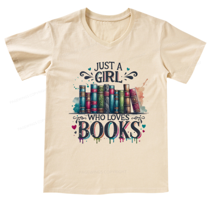 Pagewings Just A Girl Who Loves Books V-neck T-shirt