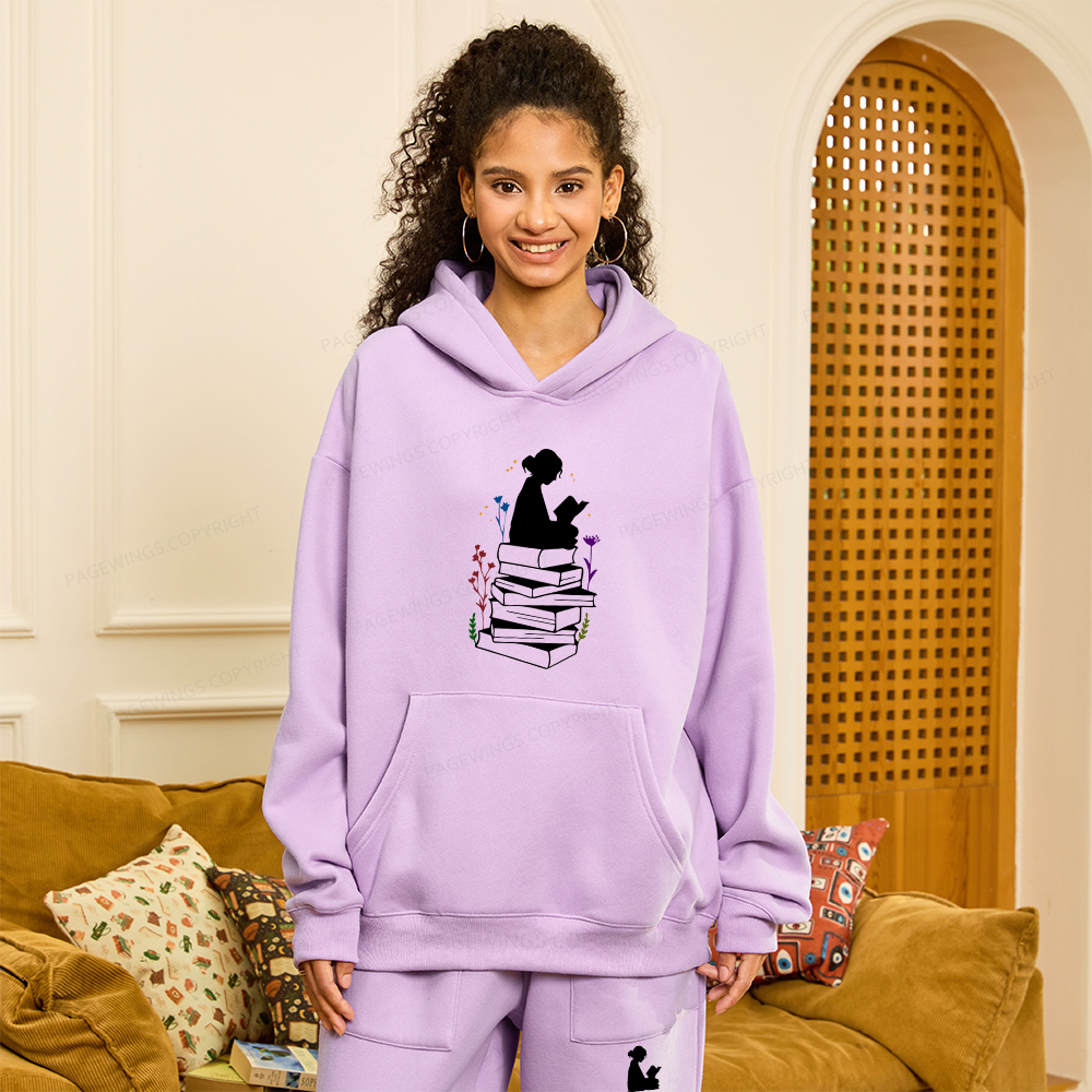 Pagewings Girl Reading Unisex Fleece Hoodie Set