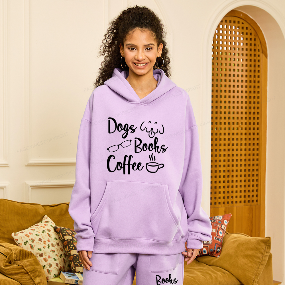 Pagewings Dogs Books Coffee Unisex Fleece Hoodie Set