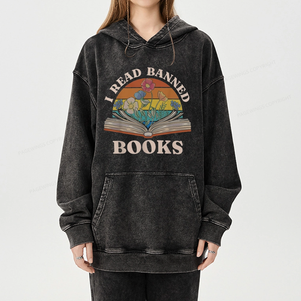 Pagewings I Read Banned Books Unisex Washed Hoodie