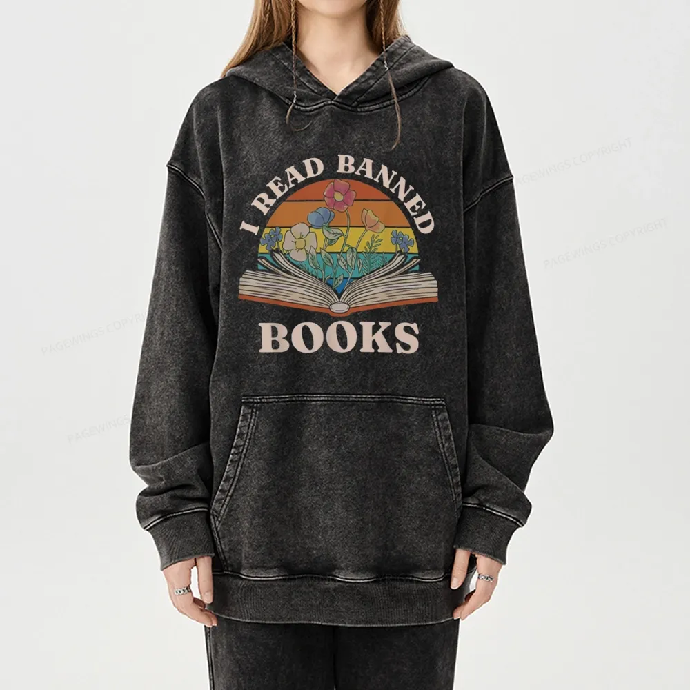 Pagewings I Read Banned Books Unisex Washed Hoodie