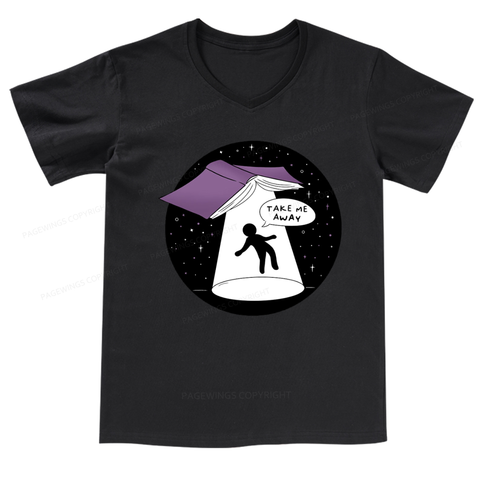 Pagewings Take Me Away Books V-neck T-shirt
