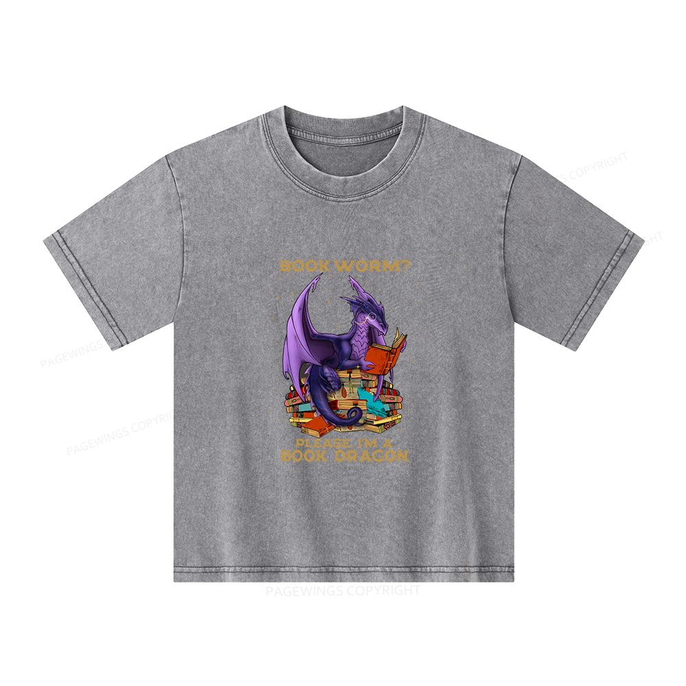 Pagewings Bookworm Please I'm A Book Dragon Unisex Kids Washed T-shirt