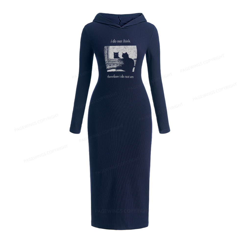 Pagewings I Do Not Think Therefore I Do Not Am Hooded Knit Dress