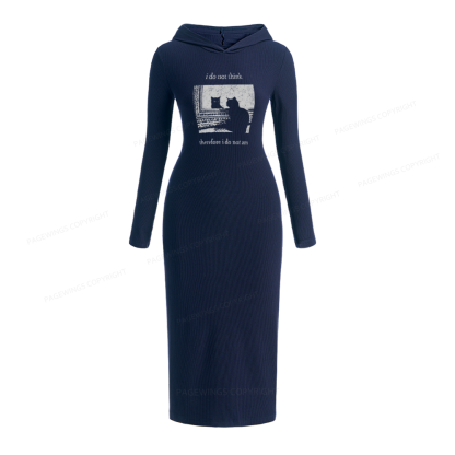 Pagewings I Do Not Think Therefore I Do Not Am Hooded Knit Dress