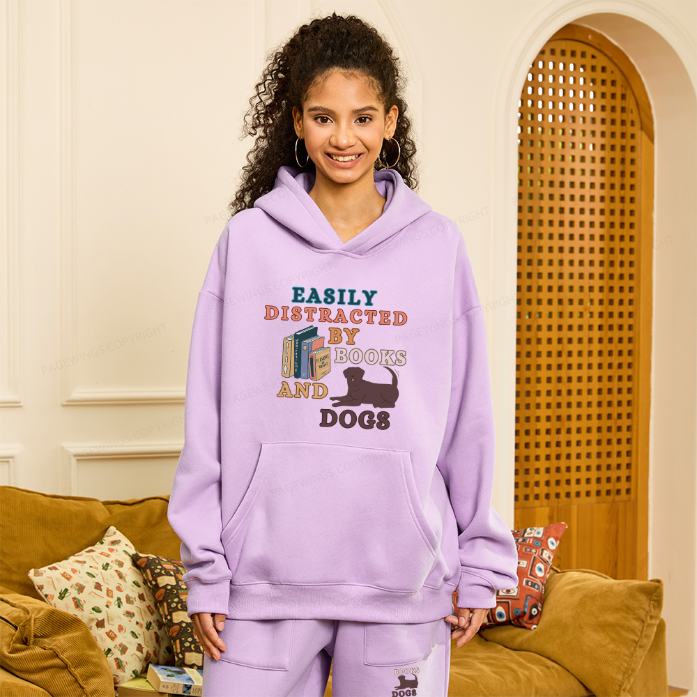 Pagewings Easily Distracted By Books And Labrador Unisex Fleece Hoodie Set