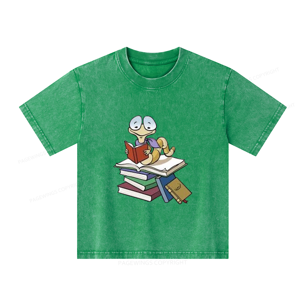 Pagewings Reading Snail and Book Unisex Kids Washed T-shirt