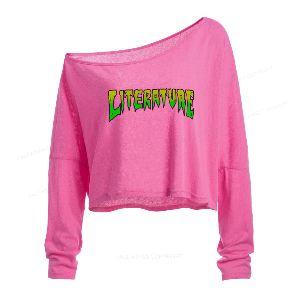 Pagewings Literature Slouchy Long Sleeve Off Shoulder T-shirt