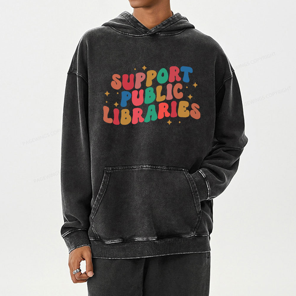 Pagewings Public Library Unisex Washed Hoodie