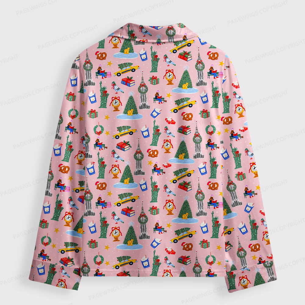 Pagewings Christmas Bookish Unisex Button-Up Pajama Set