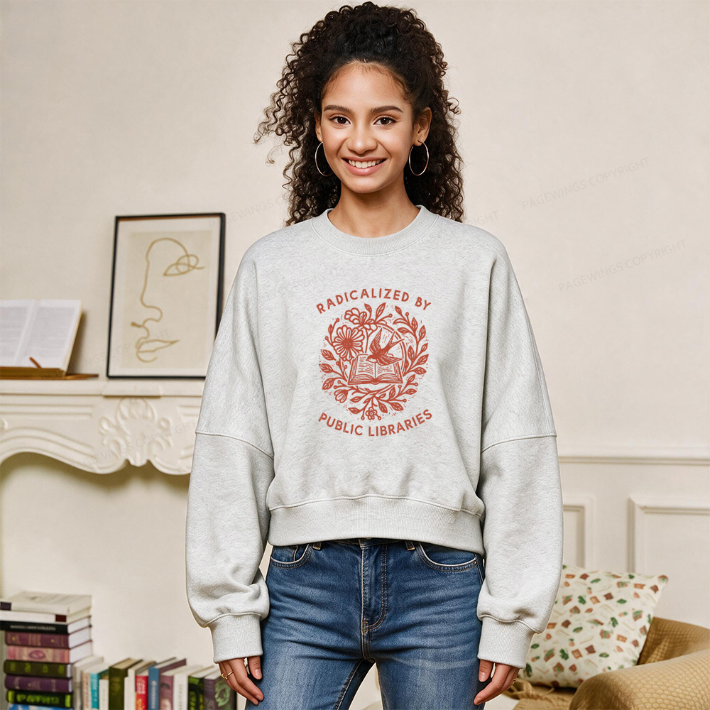 Pagewings Radicalized By Public Libraries Unisex Washed T-shirt Fleece Crop Sweatshirt