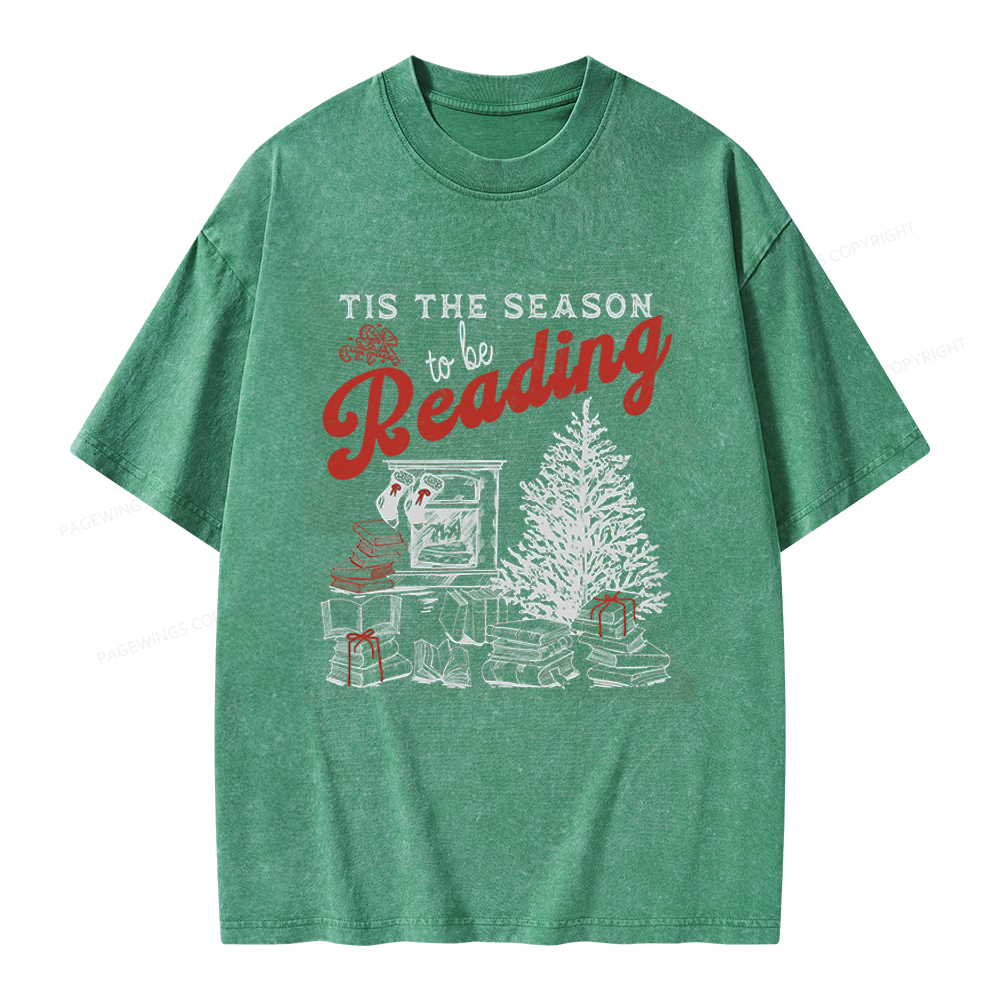Pagewings Tis The Season to be Reading Unisex Washed T-shirt
