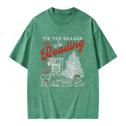 Pagewings Tis The Season to be Reading Unisex Washed T-shirt