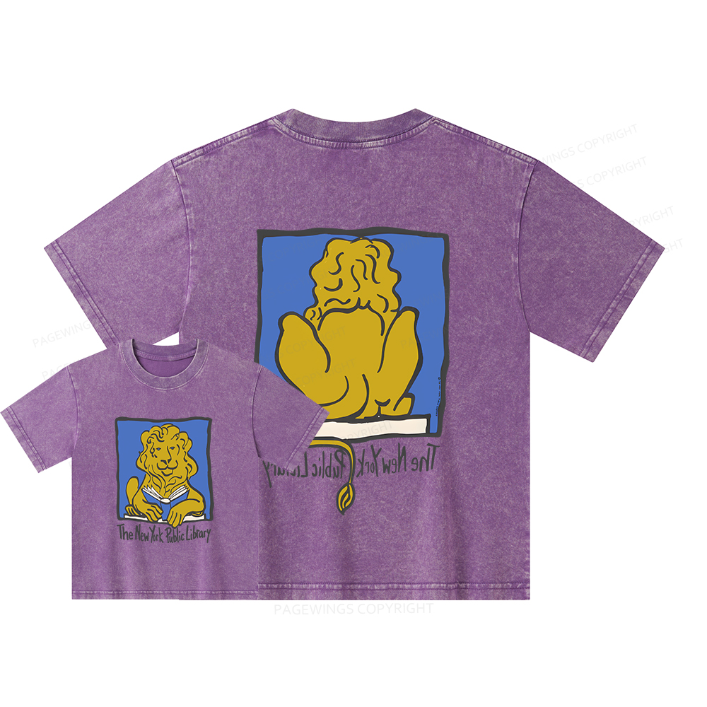 Pagewings Vintage New York Library Tee Unique Find Unisex Kids Washed T-shirt