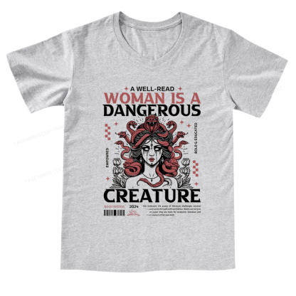 Pagewings A Well-Read Woman is A Dangerous Creature V-neck T-shirt