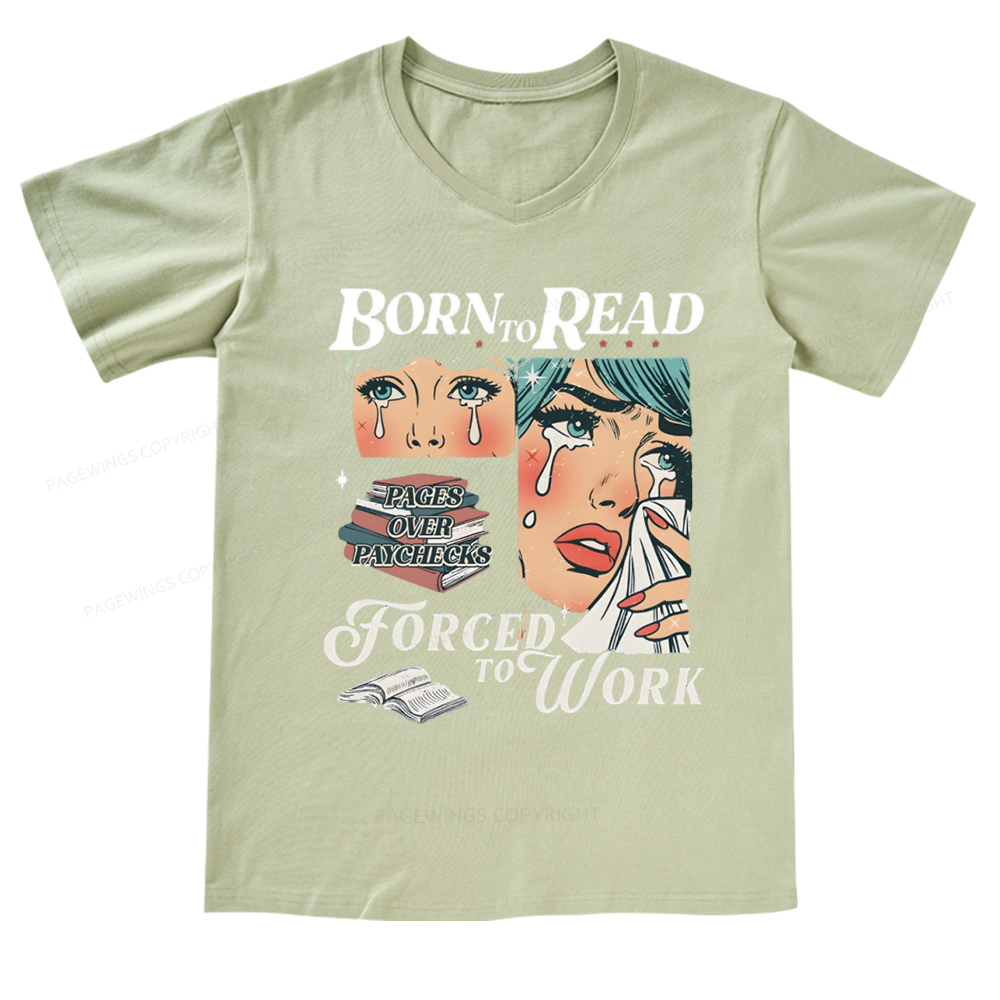 Pagewings Born To Read Bookish V-neck T-shirt 