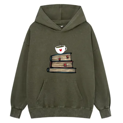 Pagewings Tea Cup Book Lovers Unisex Washed Hoodie