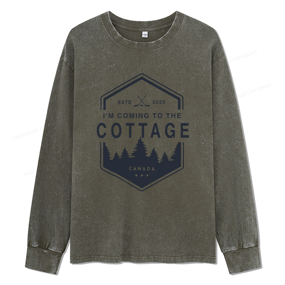 Pagewings Coming To The Cottage Unisex Washed Long Sleeve T-shirt