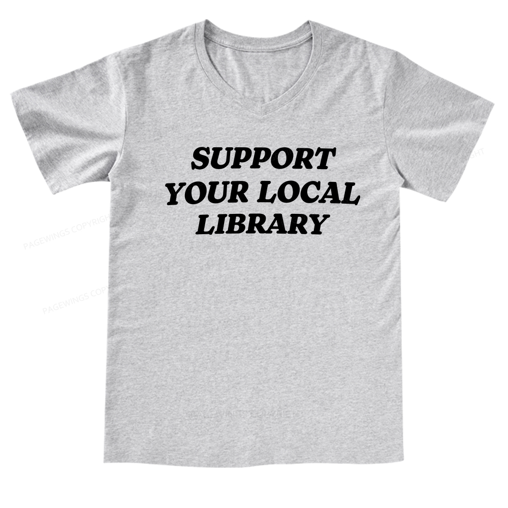 Pagewings Support Your Local Library V-neck T-shirt