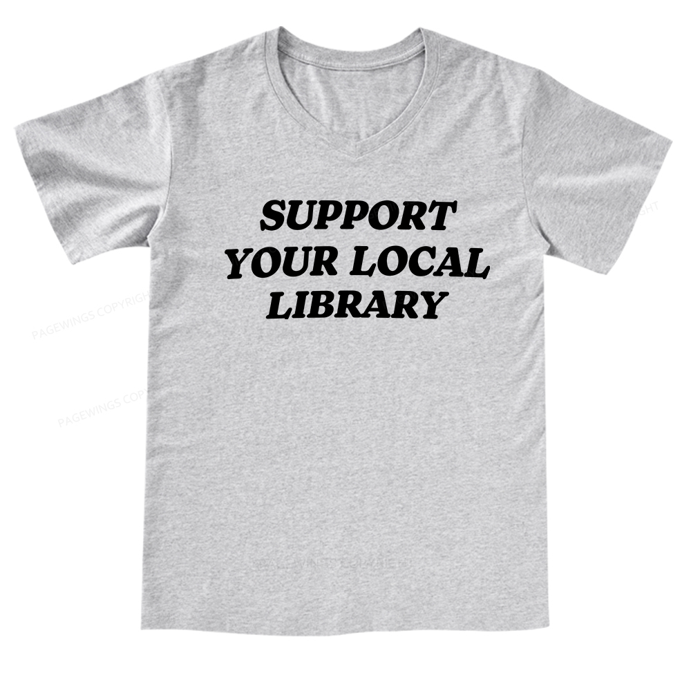 Pagewings Support Your Local Library V-neck T-shirt
