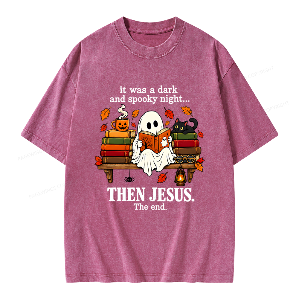 Pagewings It Was A Dark And Spooky Night Unisex Washed T-shirt