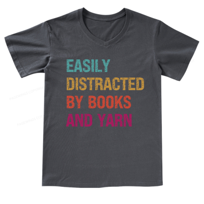 Pagewings Easily Distracted By Books And Yarn V-neck T-shirt