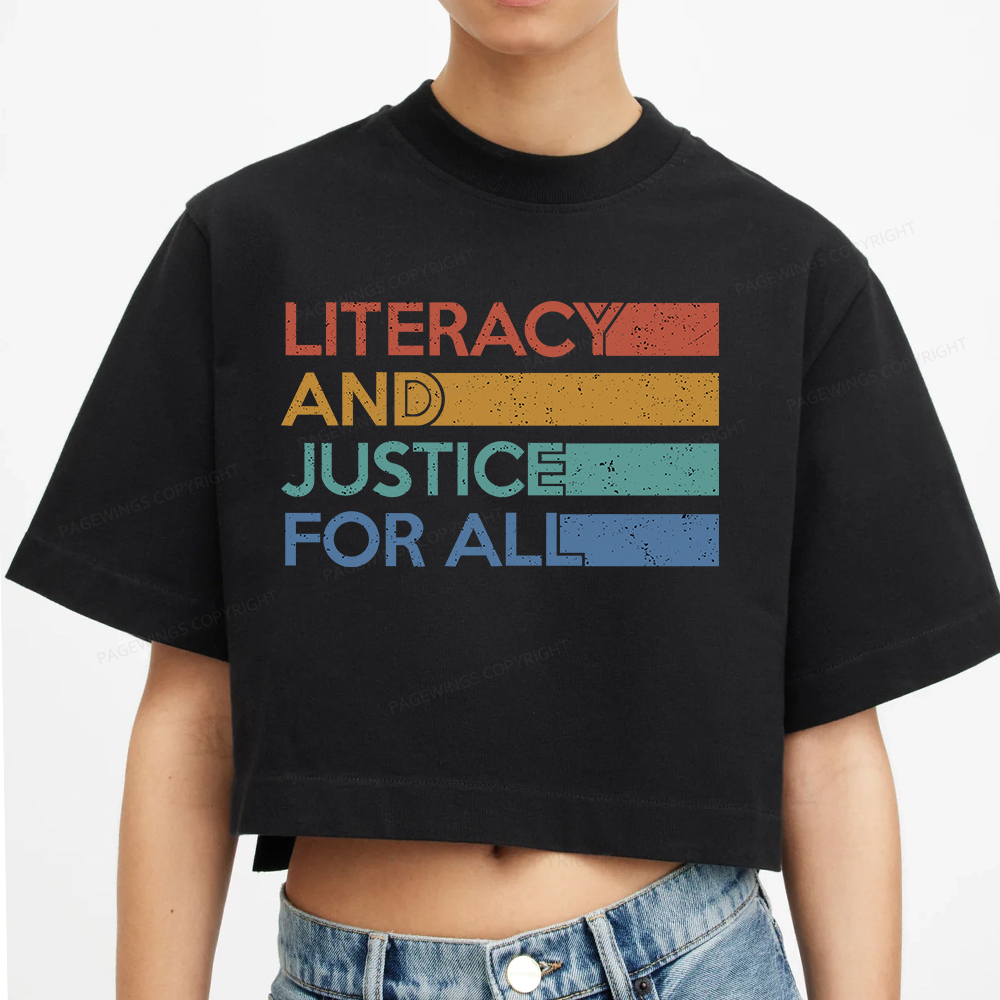 Pagewings Literacy and Justice For All Women Crop Tops