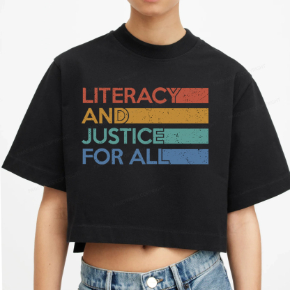 Pagewings Literacy and Justice For All Women Crop Tops