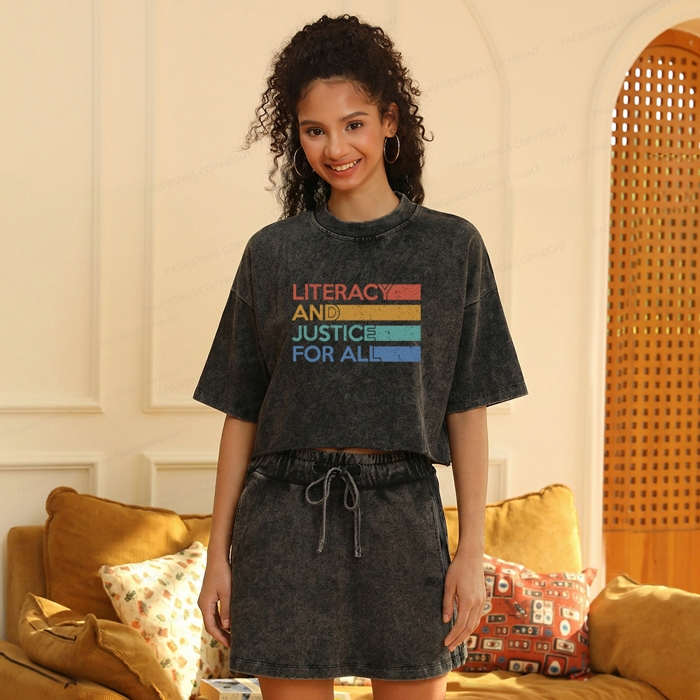 Pagewings Literacy and Justice For All  Women's Washed Cropped T-shirt