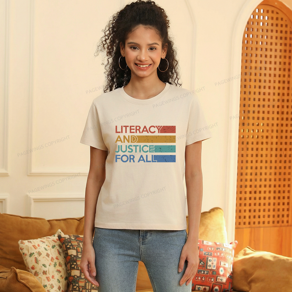 Pagewings Literacy and Justice For All Women's Washed T-shirt