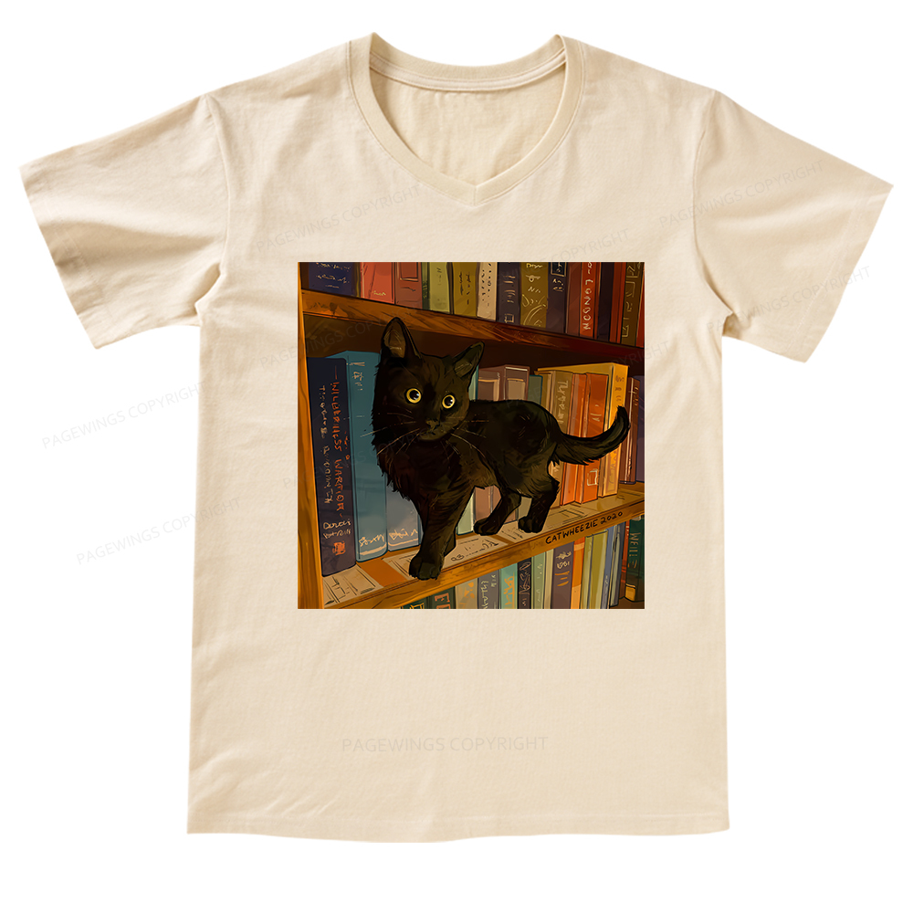 Pagewings Little Library Cat V-neck T-shirt