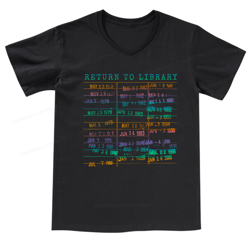 Pagewings Vintage Library Rainbow V-neck T-shirt