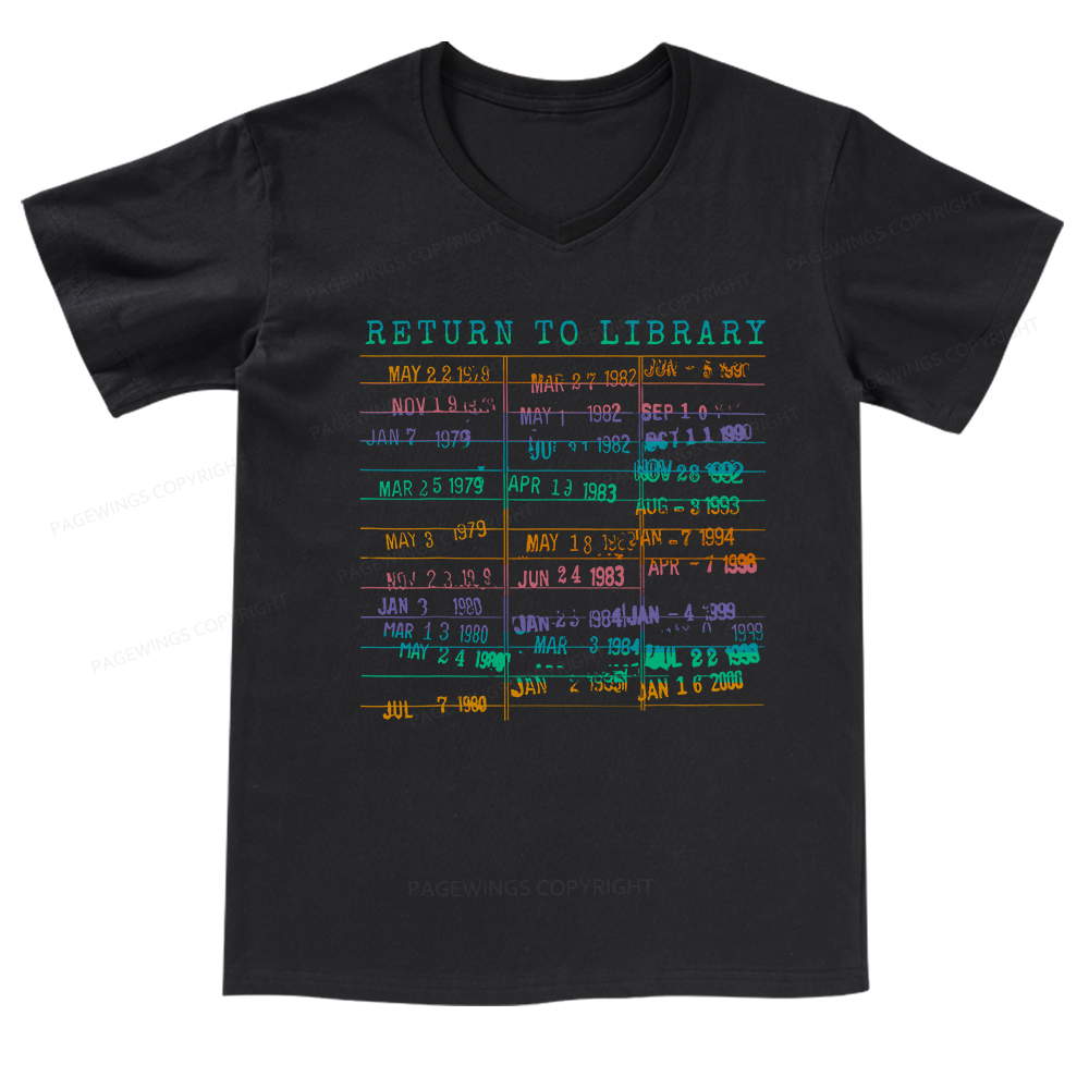 Pagewings Vintage Library Rainbow V-neck T-shirt