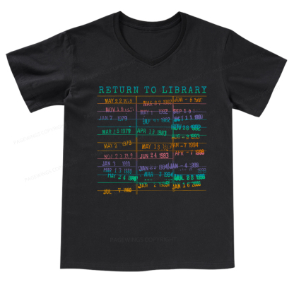 Pagewings Vintage Library Rainbow V-neck T-shirt