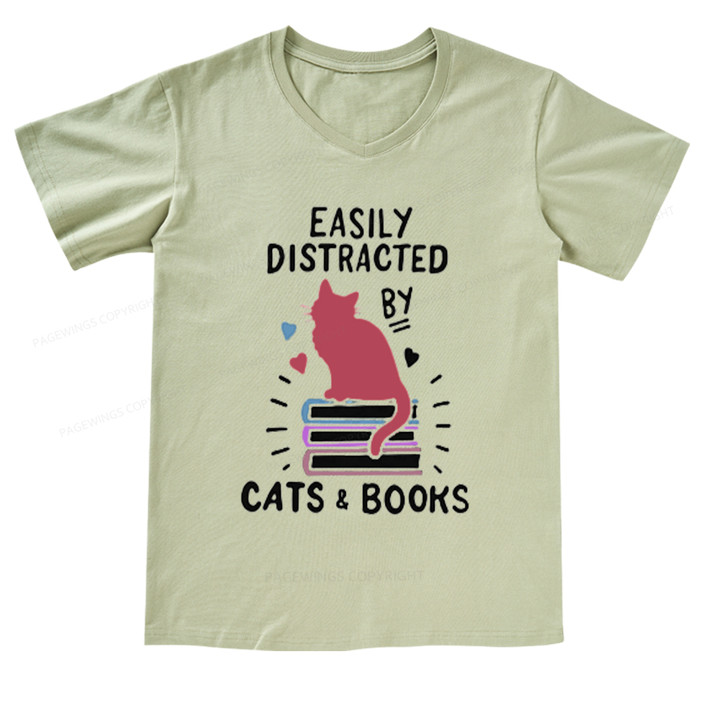Pagewings Book Fun Cat Book Funny V-neck T-shirt 