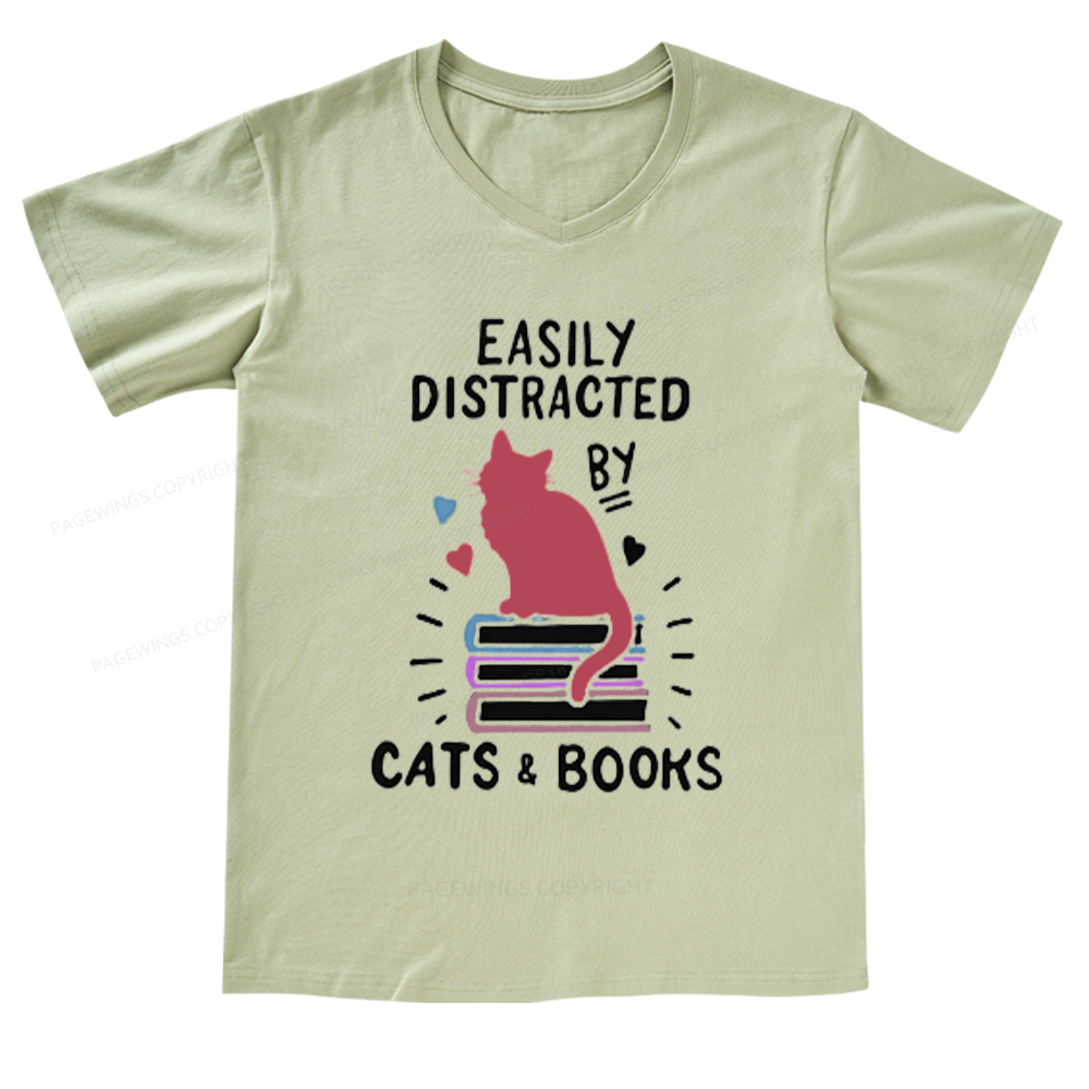 Pagewings Book Fun Cat Book Funny V-neck T-shirt