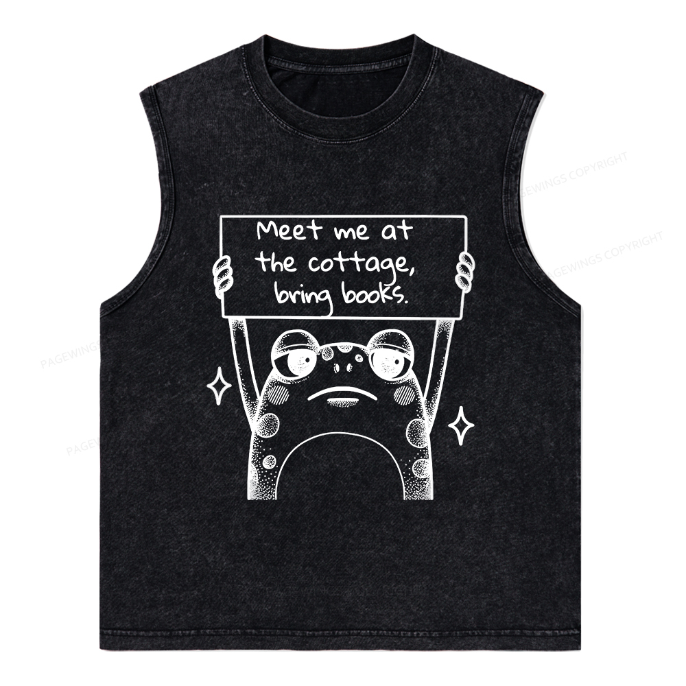 Pagewings Meet Me At The Cottage Bring Books Unisex Washed Tank Top