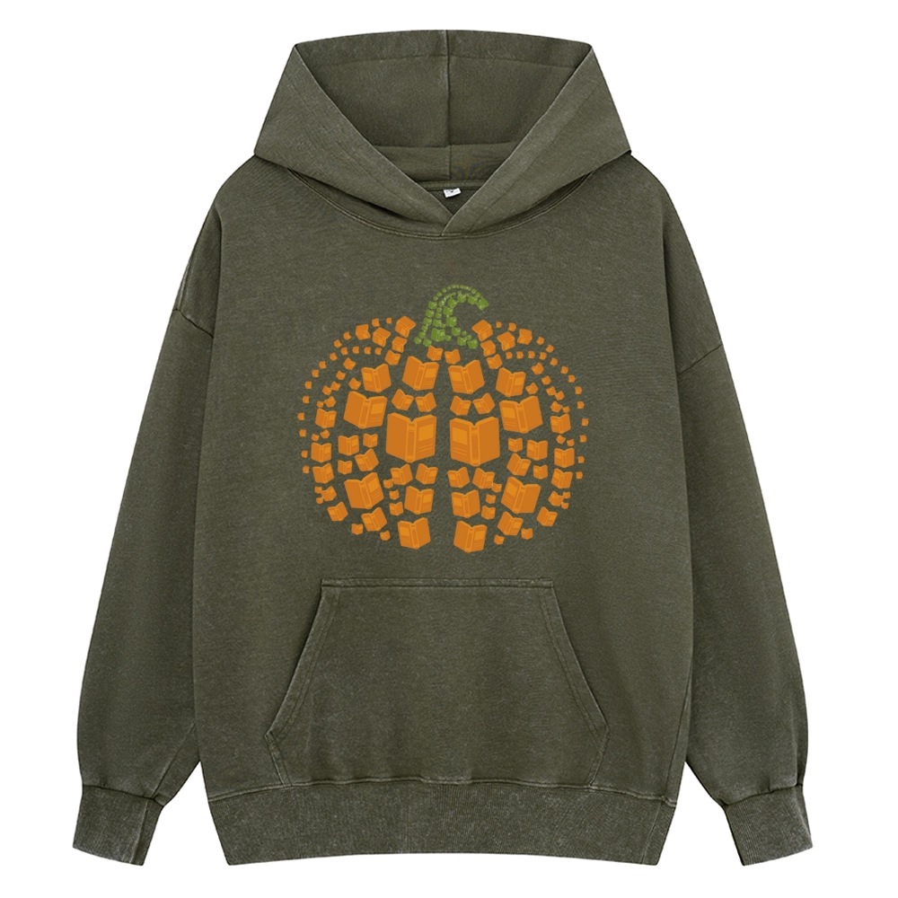Pagewings Thanksgiving Book Pumpkin Unisex Washed Hoodie