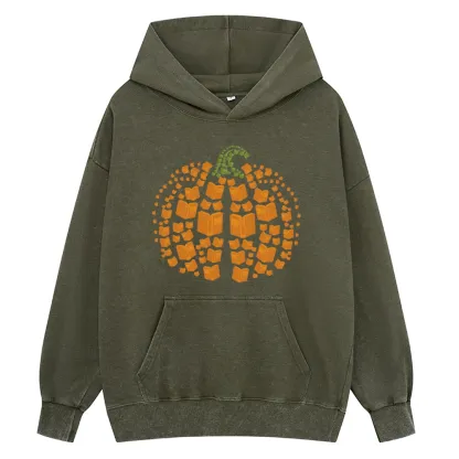 Pagewings Thanksgiving Book Pumpkin Unisex Washed Hoodie