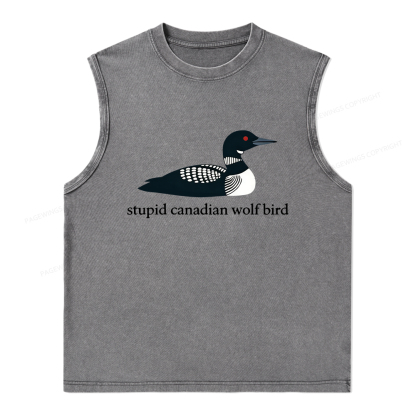 Pagewings Stupid Canadian Wolf Bird Unisex Washed Tank Top