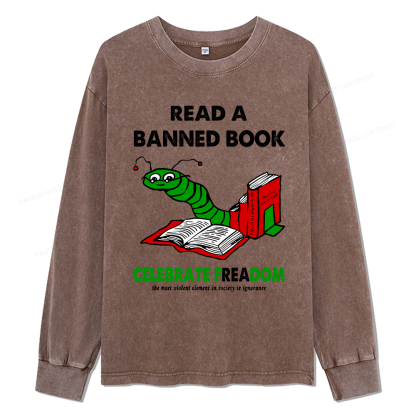 Pagewings Read A Banned Book Unisex Washed Long Sleeve T-shirt