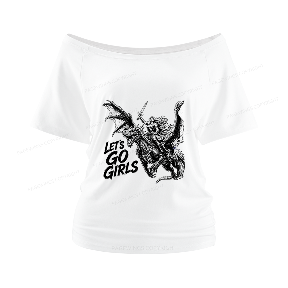 Pagewings Woman Dragon Rider Women Off Shoulder T-shirts